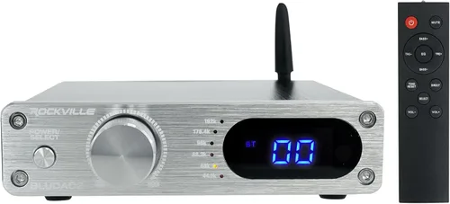 Rockville BLUDAC2S 150W amplificador Bluetooth receptor de alta resolución 192K con USB, óptico, coaxial, salida de subwoofer, Clase-D, ecualización