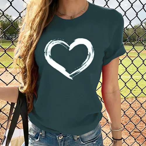 Miniatura 43 de Camisetas de manga corta con estampado de corazón para mujer, camisetas de ajuste regular, linda y divertida, ropa de regalo 2023