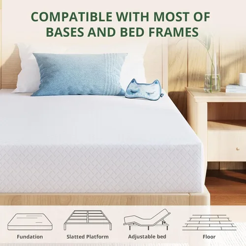 Miniatura 5 de Colchón de espuma viscoelástica de gel de té verde Twin de 6 pulgadas con funda extraíble lavable, firmeza media, cama en una caja, certificado