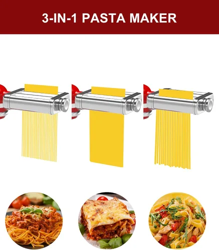 Miniatura 4 de Accesorio de pasta 3 en 1 para batidora de pie KitchenAid, máquina de pasta con rodillo de pasta, cortador de espaguetis y fettuccine, construcción