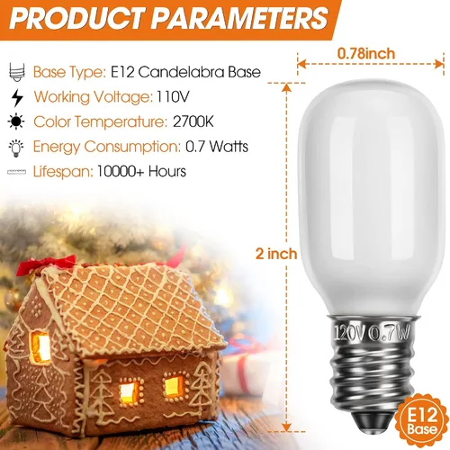 Miniatura 3 de Meonum 6 Piezas Bombillas de Repuesto de Aldea Navideña, Bombillas LED T20 con Base de Candelabro E12, Accesorios de Luz de Repuesto de 0.7 W 120 V