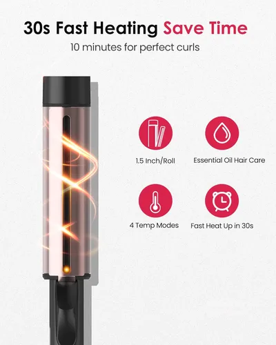 Miniatura 5 de Varita rizadora para cabello largo – Barril de turmalina cerámica con 40000000 iones negativos, rizos definidos y fácil de usar con control
