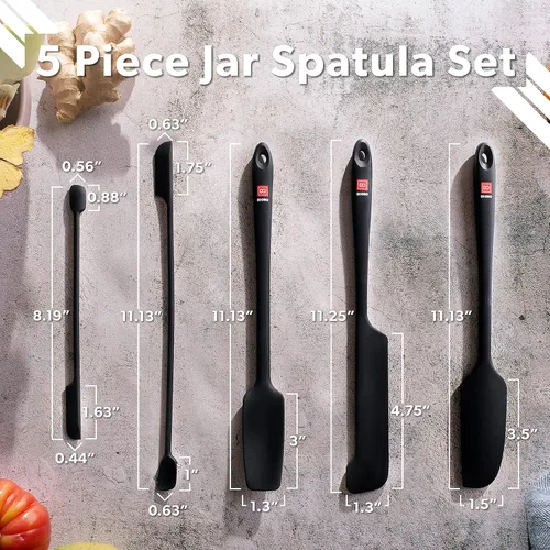 Miniatura 5 de DI ORO Espátulas de Silicona para Frascos para Raspar - Espátulas de Goma de Silicona Resistentes al Calor - Espátulas de Cocina Seguras para Negro