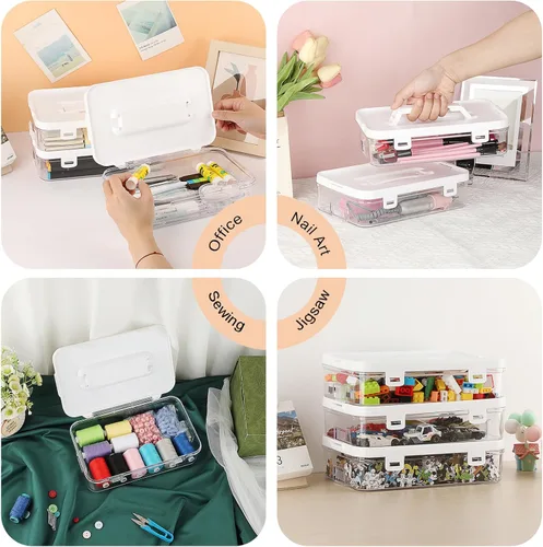 Miniatura 7 de BTSKY Contenedor de plástico transparente con tapa y asa, organizador de manualidades multiusos y caja de almacenamiento, caja de almacenamiento 1