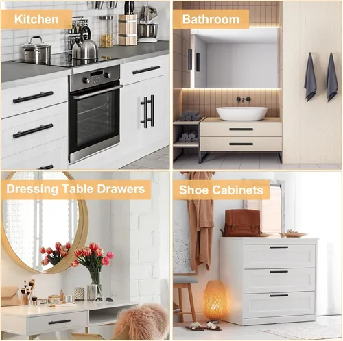 Miniatura 5 de Paquete de 30 manijas de gabinete de 5 pulgadas, color negro mate, manijas de cajón de acero inoxidable para herrajes de gabinete de cocina, centros