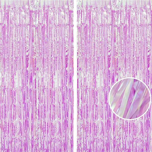 BRAVESHINE - Fondos de flecos de papel de aluminio iridiscente, 2 cortinas metálicas de 3.2 x 6.5 pies para fotos, para cumpleaños, boda,