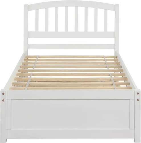 Miniatura 3 de P PURLOVE Cama de plataforma de madera maciza tamaño individual con marco de cama nido de madera con cabecero para niños, adolescentes Blanco