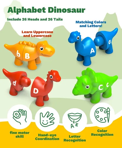 Miniatura 2 de 26 piezas de juguetes de aprendizaje del alfabeto de dinosaurios para 18M+, juguetes educativos Montessori para niños de 3, 4, 5 años, actividades