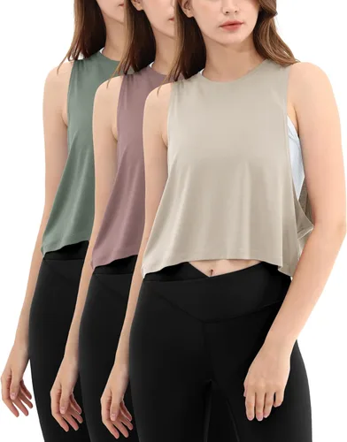 Miniatura 24 de ODODOS Paquete de 3 camisetas sin mangas sueltas para mujer, camisetas sin mangas para gimnasio, atletismo, entrenamiento, camisetas de yoga