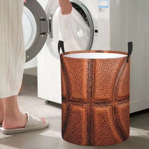 Miniatura 6 de Cesta redonda de baloncesto para ropa sucia, cesta de almacenamiento con textura de bola, juguetes, organizador de ropa, para el hogar, baño