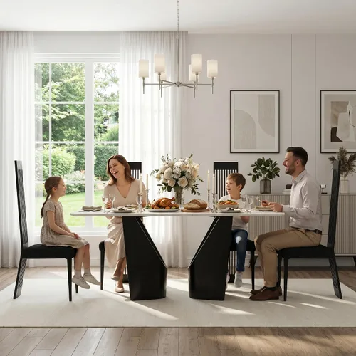 Miniatura 9 de Boucle - Juego de 8 sillas de comedor negras, modernas sillas de comedor tapizadas con respaldo alto con marco de acero inoxidable resistente