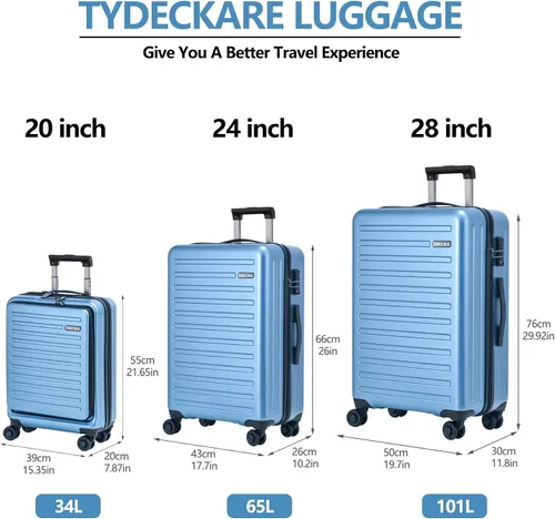 Miniatura 2 de TydeCkare 2028 pulgadas 202428 pulgadas ABS+PC conjunto de equipaje con ruedas giratorias TSA Lock, Azul (Ice Blue), Moda