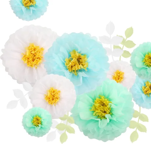 Miniatura 13 de Fonder Mols Papel de seda con mariposas y hojas de olivo para bodas, baby shower, cuarto de bebé, decoración de fiestas y eventos, pompones Amarillo