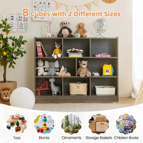 Miniatura 4 de Costzon Estantería de 3 estantes para niños, organizador de almacenamiento de juguetes de madera para libros y juguetes, estantería Montessori de 8