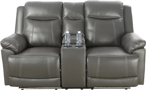 Miniatura 8 de Juego de sofá reclinable de 3 piezas, muebles de sala de estar, tapicería de cuero de aire, puertos de carga USB 2.0, tiras de luz LED, mesa