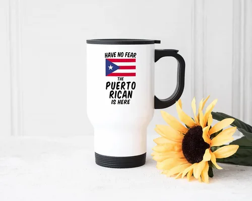 Miniatura 3 de Casitika Recuerdos de Puerto Rico. Taza de viaje puertorriqueña de acero blanco de 14 onzas. Copas novedosas con bandera de país para marido