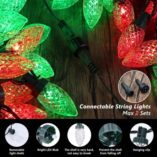 Miniatura 4 de iBaycon Luces de Navidad RGB C9, 65 pies, 100 luces LED que cambian de color, control remoto conectable, impermeable, al aire libre, cadena de luces