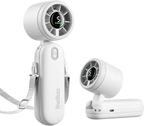 Diveblues iTurbo - Ventilador turbo portátil de mano, mini ventiladores de mano portátiles plegables, batería recargable, pantalla LED de alta