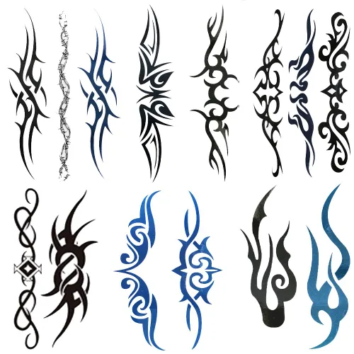 Yesallwas 6 hojas de tatuajes falsos tribales pequeños tatuajes temporales azul negro tribal tatuaje tatuaje cuerpo adhesivo para hombres mujeres