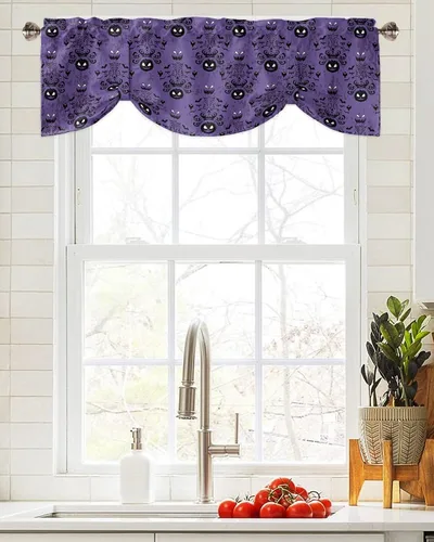 Miniatura 4 de Cenefas de ventana de calabaza de Halloween, cortinas de cocina, cortinas para sala de estar, dormitorio, baño, lavable, pequeña mansión encantada