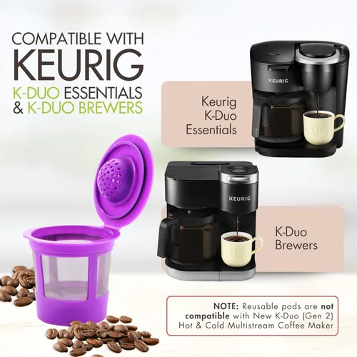 Miniatura 2 de PureHQ - Jarra de filtro de café molido de malla reutilizable para cafeteras Keurig K-Duo Essentials y K Duo, con 2 cápsulas K recargables por