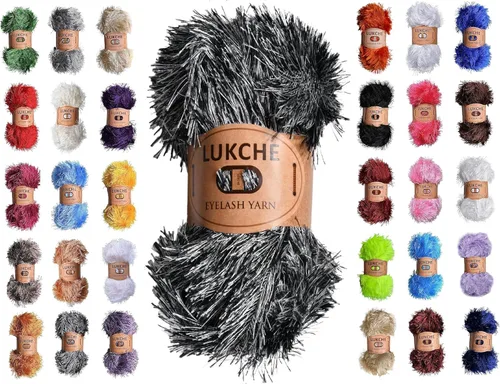 Miniatura 30 de Hilo de Pelo de Pestañas de Diversión de Lana de Felpa Premium 100% Poliéster 164 Yardas (150 Mt), 3.53 Oz (100 Gr) Hilo de Crochet Colorido DIY