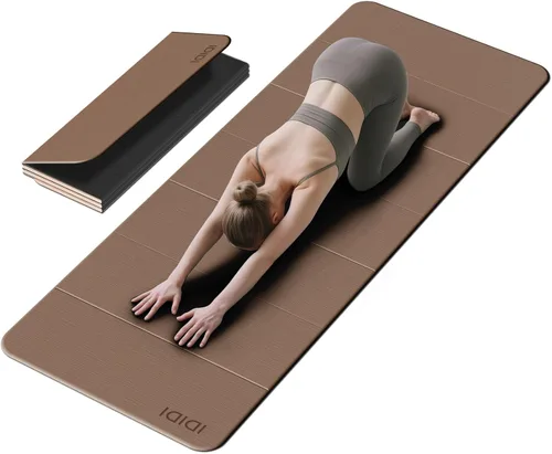 Miniatura 10 de Esterilla de yoga plegable extra grande de 74 x 31.5 pulgadas, 0.315 pulgadas, de doble cara, antideslizante, ligera, para hombre y mujer, portátil