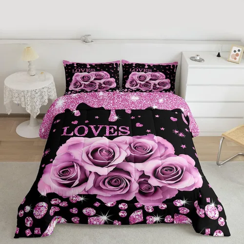 Miniatura 21 de Erosebridal Juego de edredón de corona King y Queen, juego de ropa de cama para parejas adultos, mujeres y hombres, juegos de edredón para boda, San