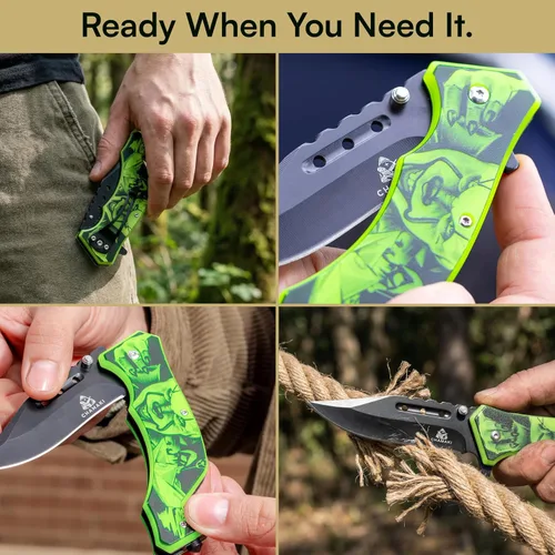 Miniatura 4 de Cuchillo de bolsillo de rescate – Cuchillo plegable manual con mango que brilla en la oscuridad, rompecristales, cortador de cinturón de seguridad