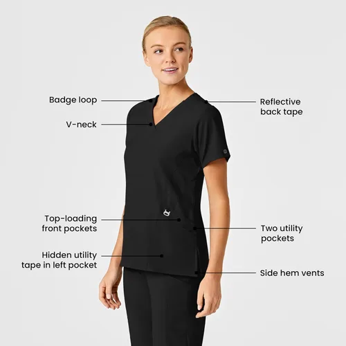 Miniatura 2 de WonderWink W123 6155 - Top estilizado con cuello en V para mujer, Negro