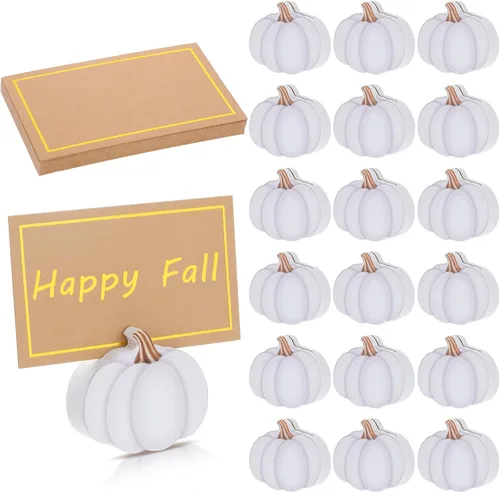 Miniatura 9 de Tradder 18 portatarjetas de lugar de Acción de Gracias con lámina dorada de calabaza, cosecha, mini calabaza, nombre, foto, soporte para fotos, Azul