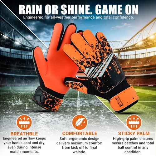 Miniatura 22 de Guantes de portero de fútbol para niños y jóvenes, guantes de portero de fútbol con agarres fuertes Verde