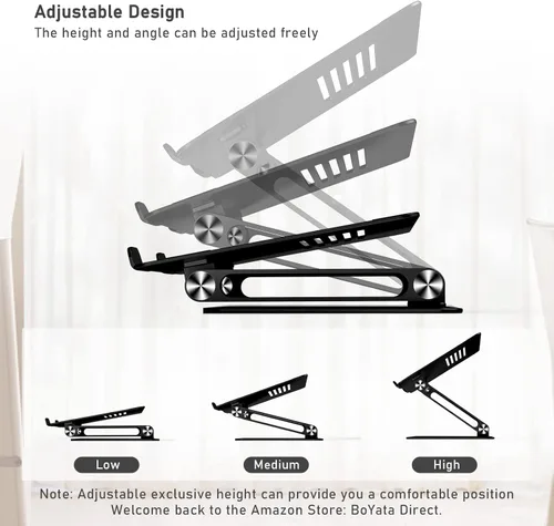 Miniatura 3 de BoYata Soporte para laptop, elevador ajustable para laptop con silicona deslizante y ganchos protectores, soporte para laptop de hasta 17 pulgadas