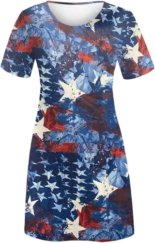 Miniatura 5 de Ceboyel Vestidos patrióticos para mujer 2023 con estampado de estrellas y rayas, manga corta, vestido de camiseta para el 4 de julio, vestidos