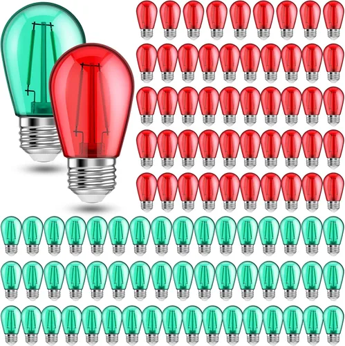 Miniatura 7 de 25 unidades de bombillas LED S14 rojas y verdes de 2W con base E26, bombillas de Navidad de colores rojo y verde, bombillas de cadena