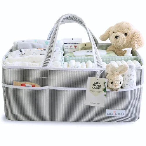 Miniatura 16 de Lily Miles Organizador de pañales para bebé, cesta de regalo para baby shower para niños o niñas recién nacidos, artículos imprescindibles