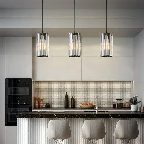 Miniatura 5 de Iluminación colgante color negro, lámpara colgante moderna, mini candelabros de cristal, lámpara colgante ajustable para cocina, isla, comedor