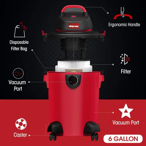 Miniatura 5 de Shop-Vac Aspiradora en seco y húmedo de 6 galones 3.0 de potencia máxima, 3 en 1, con filtros, accesorios, ideal para el hogar, trabajo, garaje