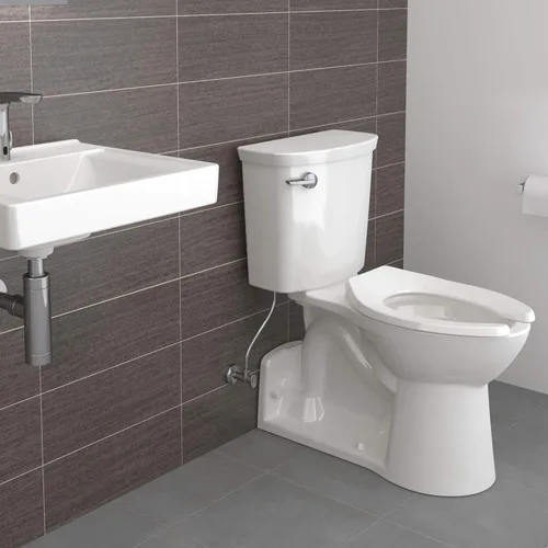 Miniatura 2 de American Standard Asiento de inodoro alargado, asiento de plástico delantero abierto comercial con bisagra de acero inoxidable, 1.0