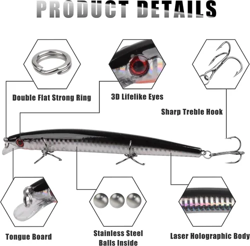 Miniatura 2 de Kit de señuelo de pesca de surf Sriper Señuelo de agua salada Minnow Señuelos Jertbait Topwater Popper Plugs Buceo Cebos Duros Costa Rica Ocen Pesca