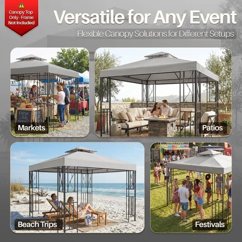 Miniatura 9 de Flexzion Cubierta de repuesto para toldo de 8 x 8 pies (7.9 ft x 7.9 ft), cubierta superior de doble nivel con protección UV30+, resistente a