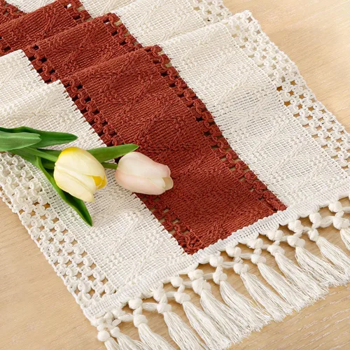 Miniatura 13 de Socomi Camino de mesa bohemio de verano rústico para comedor, cocina, centro de mesa, decoración pequeña de macramé de algodón y lino, camino