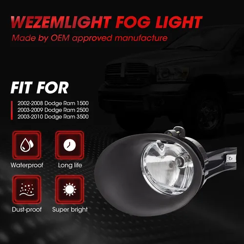 Miniatura 5 de Conjunto de luces antiniebla de repuesto para 2002-2008 Ram 1500, 2003-2009 Ram 2500, 2003-2010 Ram 3500 camioneta pickup, 2005-2006 Durango