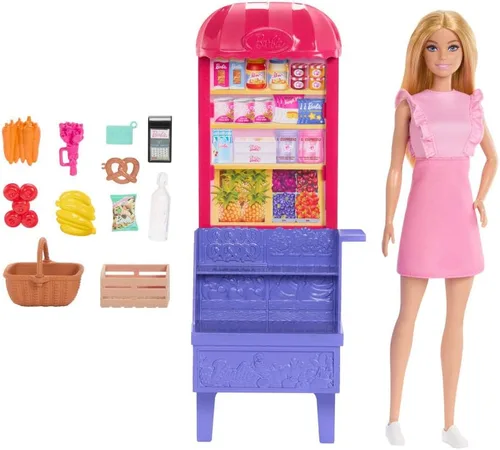 Miniatura 5 de Muñeca y juego de moda de amistad de Barbie y Teresa, tema Malibu en el mercado con 11 accesorios incluyendo puesto de mercado y comida