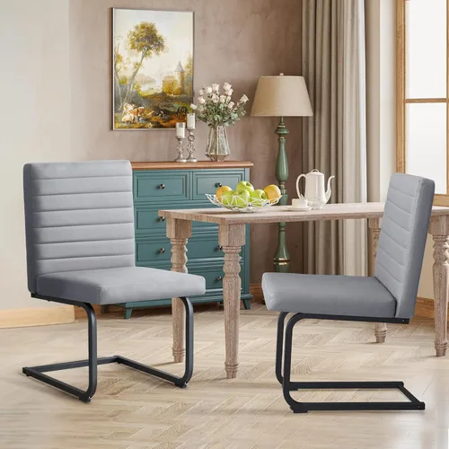 Miniatura 7 de Furniliving - Juego de 2 sillas de comedor modernas tapizadas de tela técnica con patas de acero, respaldo alto, sillas sin brazos para comedor