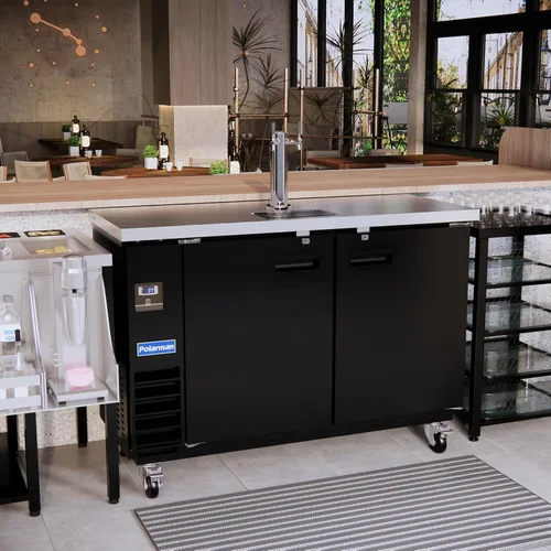 Miniatura 5 de Polarman Dispensador de cerveza Kegerator de 16.6 pies cúbicos con doble grifo para bares y restaurantes con 2 acopladores, bandeja de goteo de 33