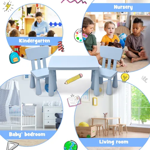 Miniatura 7 de HONEY JOY Juego de mesa y silla para niños, mesa de actividades de plástico para niños y 2 sillas para manualidades artísticas, mesa fácil