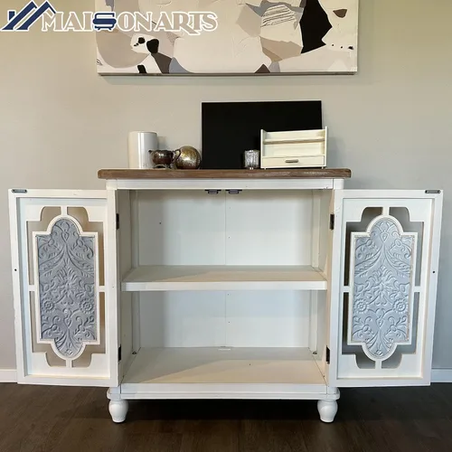 Miniatura 5 de MAISON ARTS Armario decorativo de buffet y aparador blanco con 2 puertas de almacenamiento para sala de estar, granja, cocina, gabinete de porcelana
