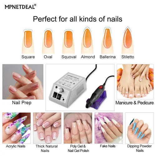 Miniatura 5 de Mpnetdeal - Taladro de uñas eléctrico, juego de máquina de taladro y lima para uñas acrílicas