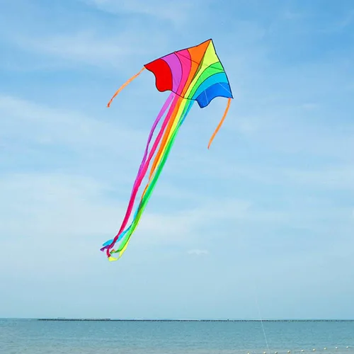Miniatura 5 de Cometa Rainbow Delta con colas largas, fácil de volar con líneas voladoras, deportes al aire libre para niños y adultos